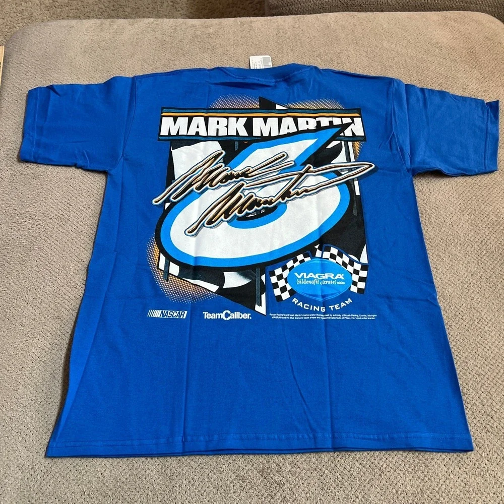 Vintage 2000s Mark Martin Racing Team NASCAR T-Shirt Blue Size‎ L